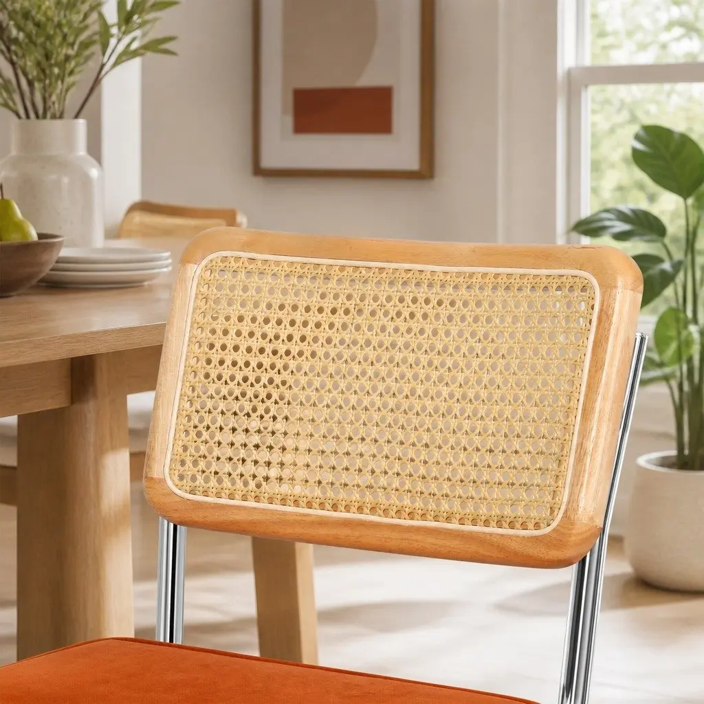 Set of 4 Rattan Dining Chairs with Steel Frame
