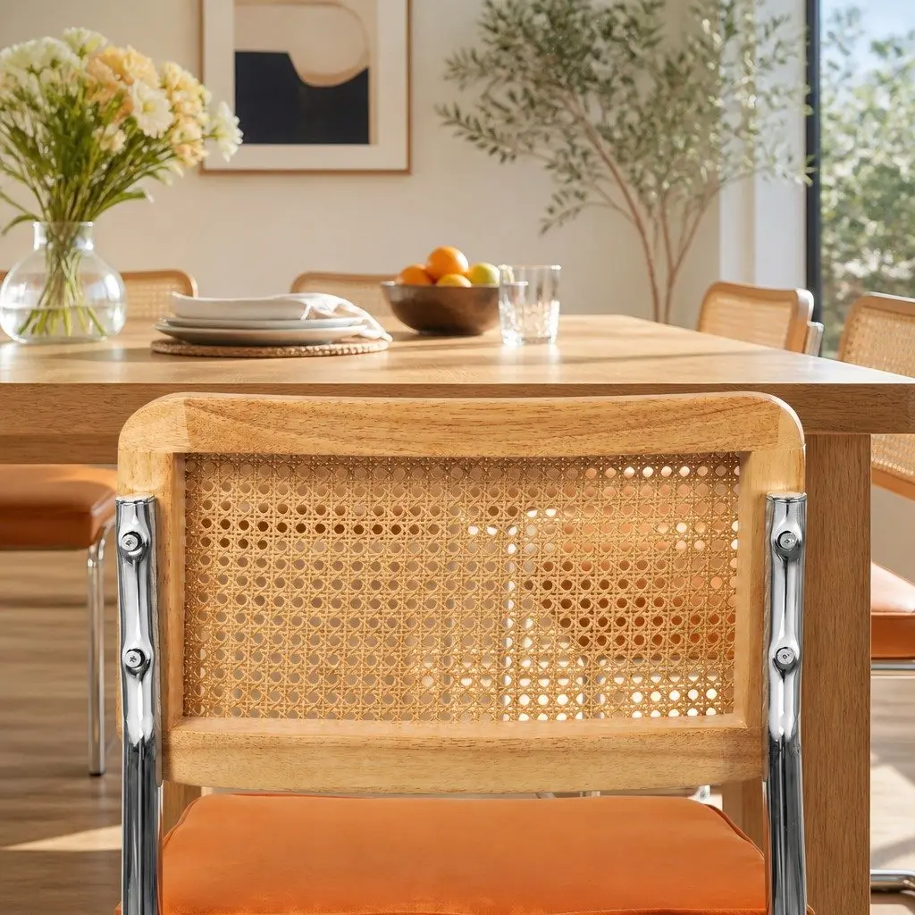 Set of 4 Rattan Dining Chairs with Steel Frame