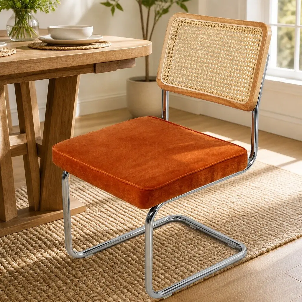 Set of 4 Rattan Dining Chairs with Steel Frame