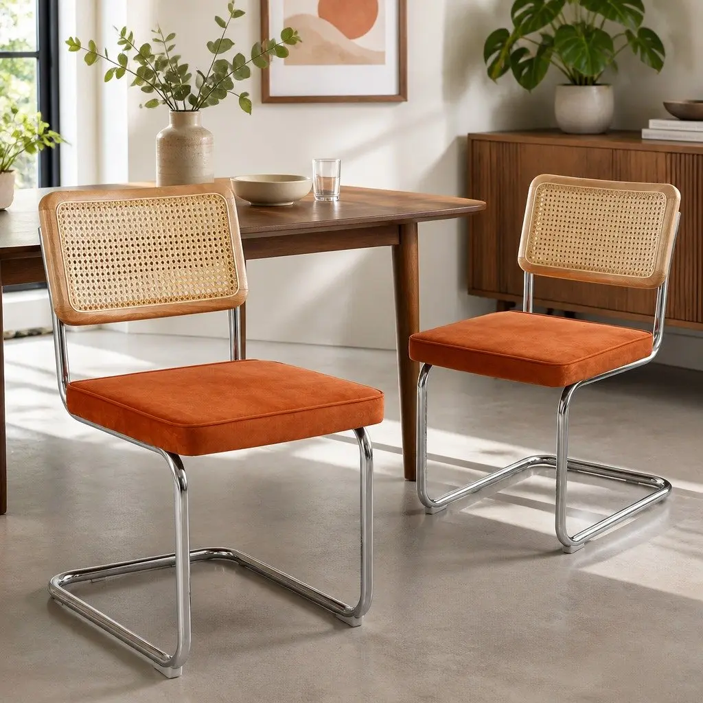 Set of 4 Rattan Dining Chairs with Steel Frame