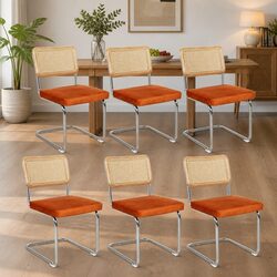 Set of 6 Rattan Dining Chairs with Velvet Seats