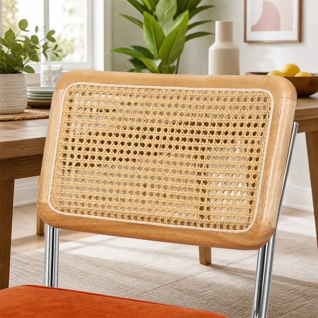 Set of 6 Rattan Dining Chairs with Velvet Seats