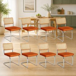 Set of 8 Comfortable Dining Chairs with Rattan Backrest