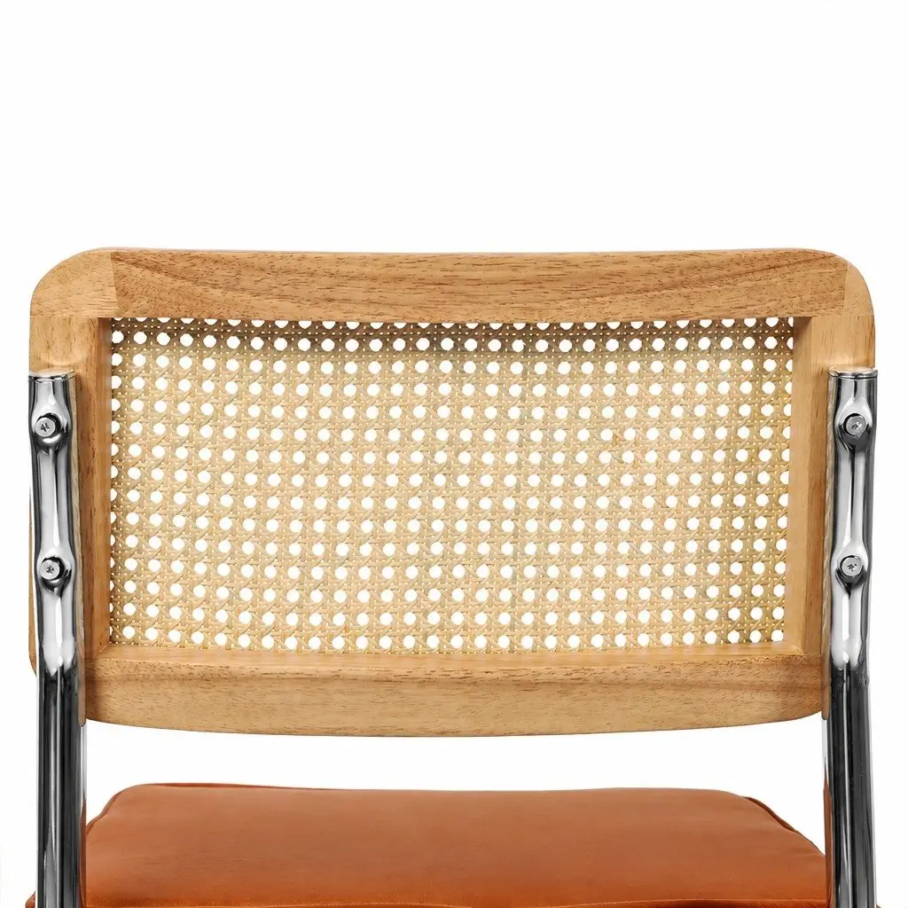 Dining Chairs Set of 8 Rattan Backrest Cantilevered Steel Frame Padded Seat