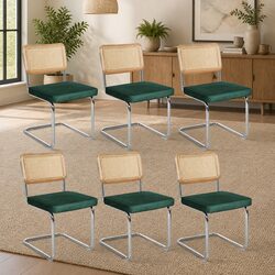 Set of 6 Woven PE Rattan Dining Chairs with Steel Frame