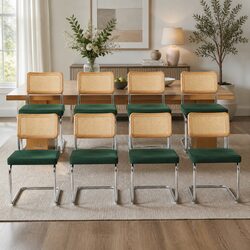 Set of 8 Rattan Dining Chairs with Padded Seats