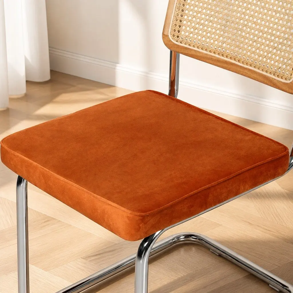 Velvet Padded Dining Chairs with Rattan Backrest