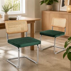Set of 2 Comfortable Dining Chairs with Rattan Backrest