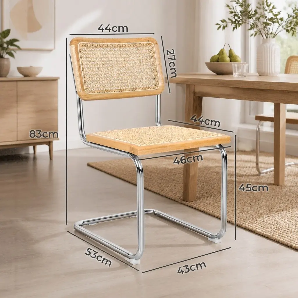 Rattan Dining Chairs Woven Seat Backrest Cantilevered Steel Frame Natural 6 Piece