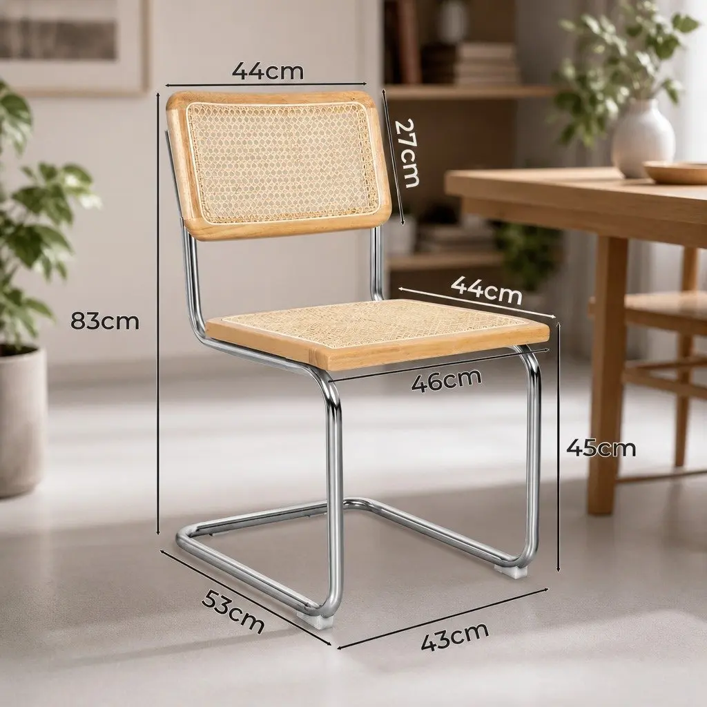 Rattan Dining Chairs Cantilever Steel Frame Woven Seat Backrest Natural 8 Piece