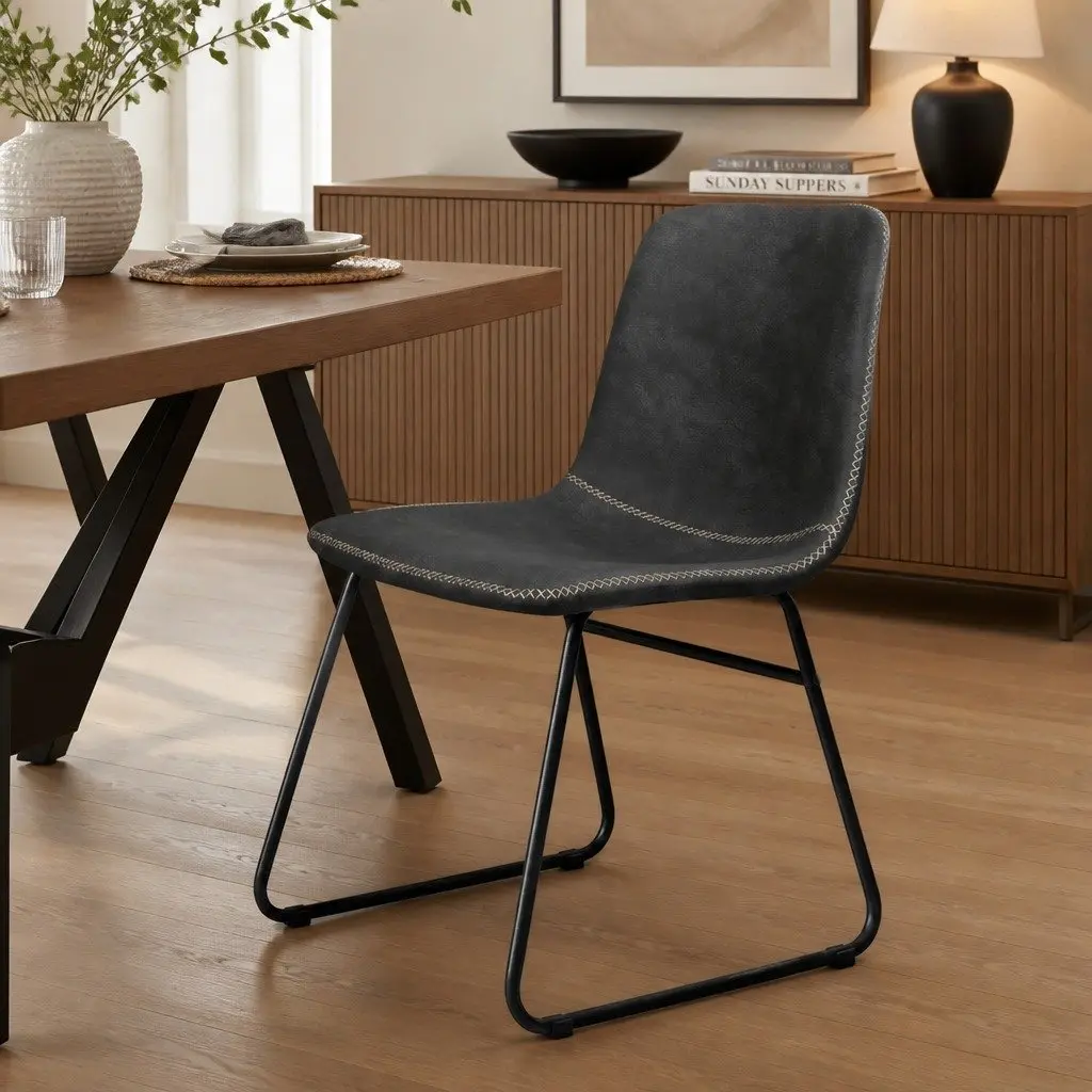 Dining Chairs Retro Kitchen Seat 4 Piece Faux Leather Moulded Ergonomic