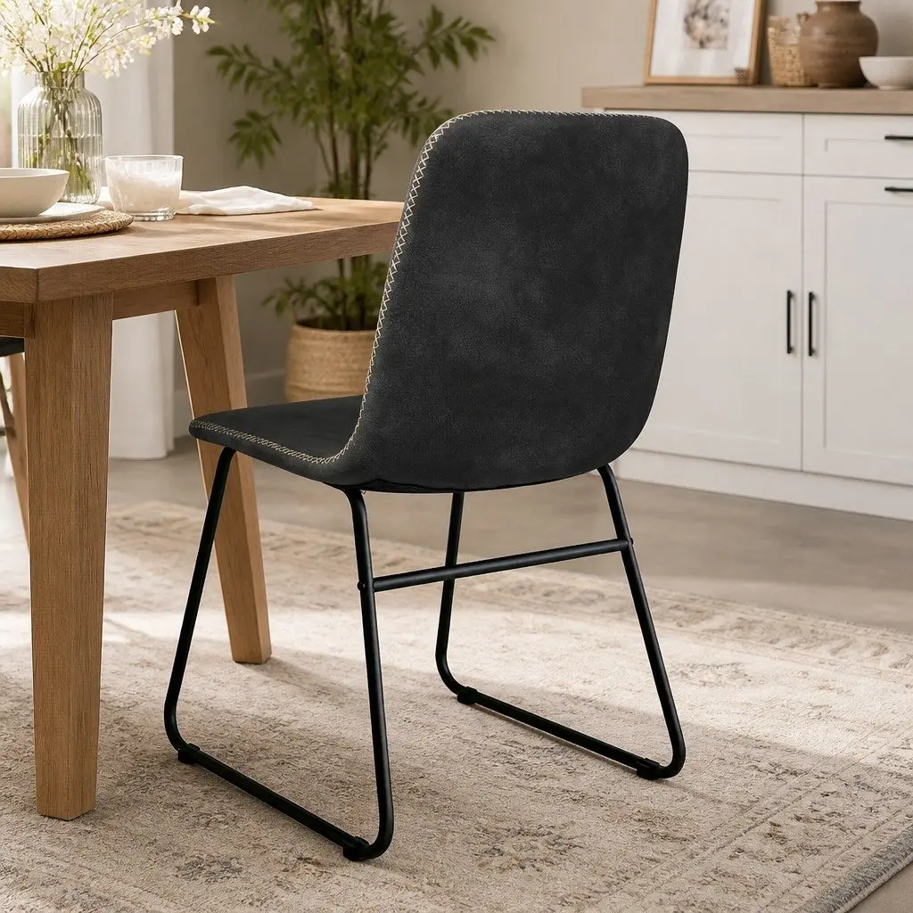 Dining Chairs Retro Kitchen Seat 4 Piece Faux Leather Moulded Ergonomic