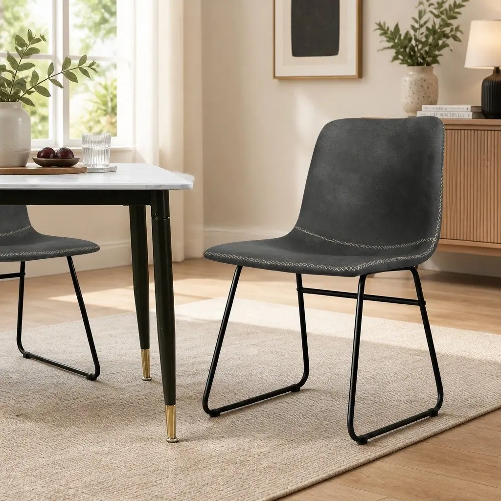 Dining Chairs Retro Kitchen Seat 4 Piece Faux Leather Moulded Ergonomic