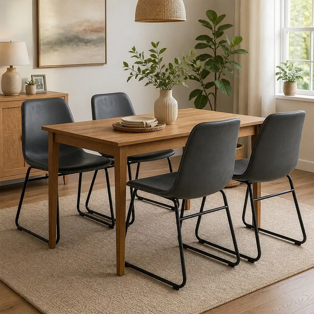 Dining Chairs Retro Kitchen Seat 4 Piece Faux Leather Moulded Ergonomic