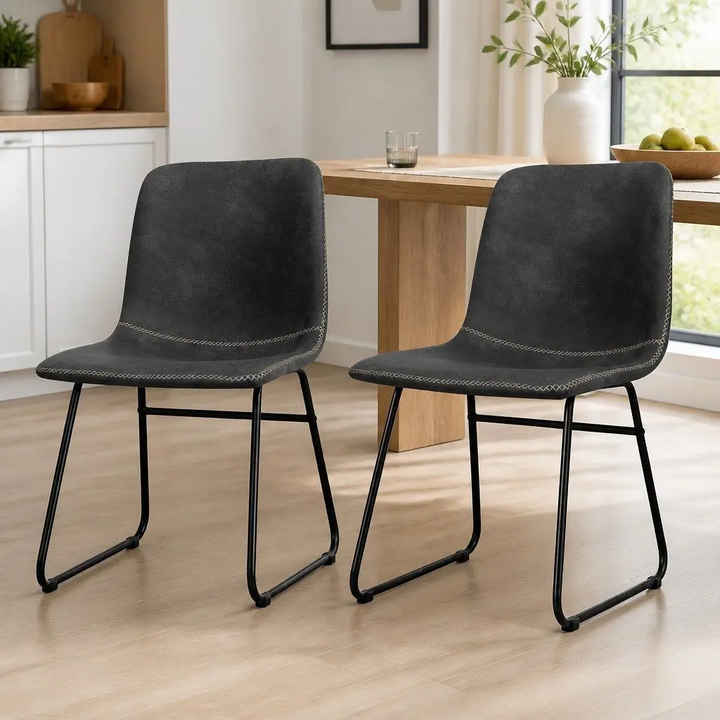 Dining Chairs Retro Kitchen Seat 4 Piece Faux Leather Moulded Ergonomic
