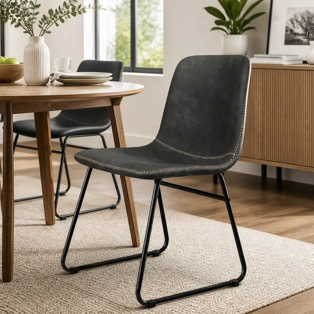 Dining Chairs Retro Kitchen Seat 6 Piece Faux Leather Moulded Ergonomic