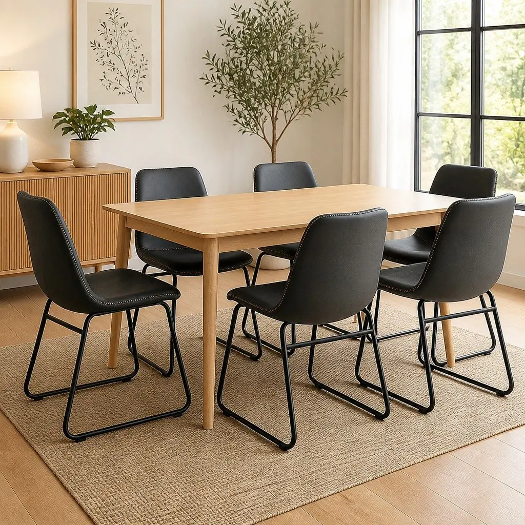 Dining Chairs Retro Kitchen Seat 6 Piece Faux Leather Moulded Ergonomic