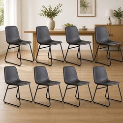 Set of 8 Retro Kitchen Dining Chairs in Black Faux Leather