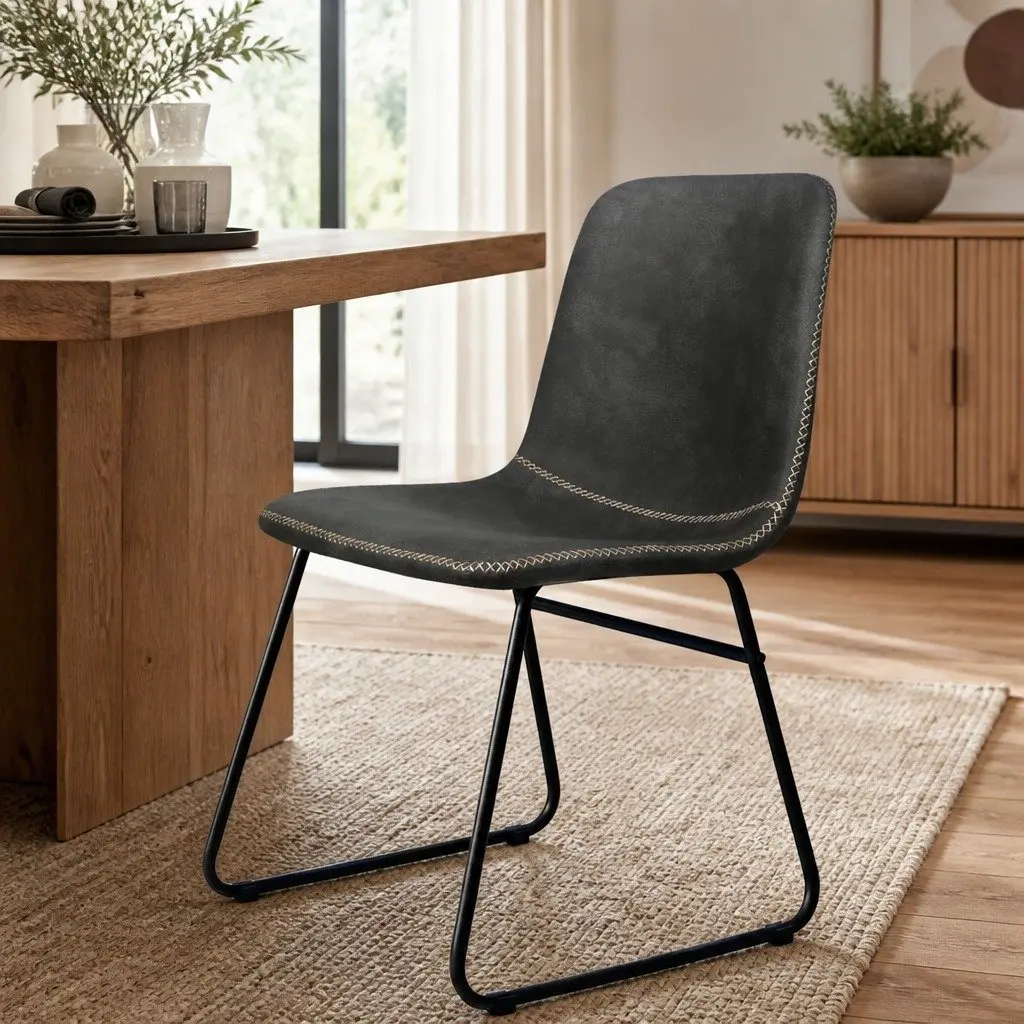 Dining Chairs Retro Style Set of 8 Faux Leather Black