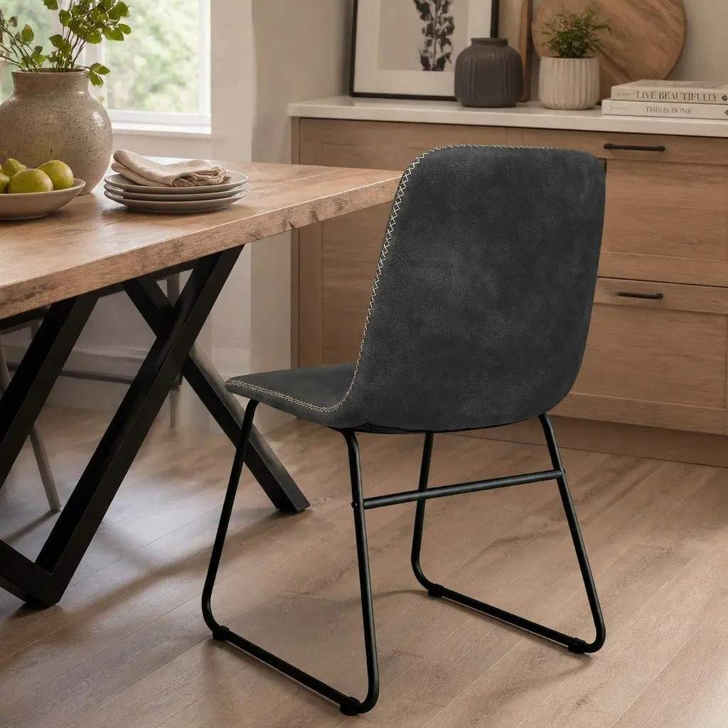 Dining Chairs Retro Style Set of 8 Faux Leather Black