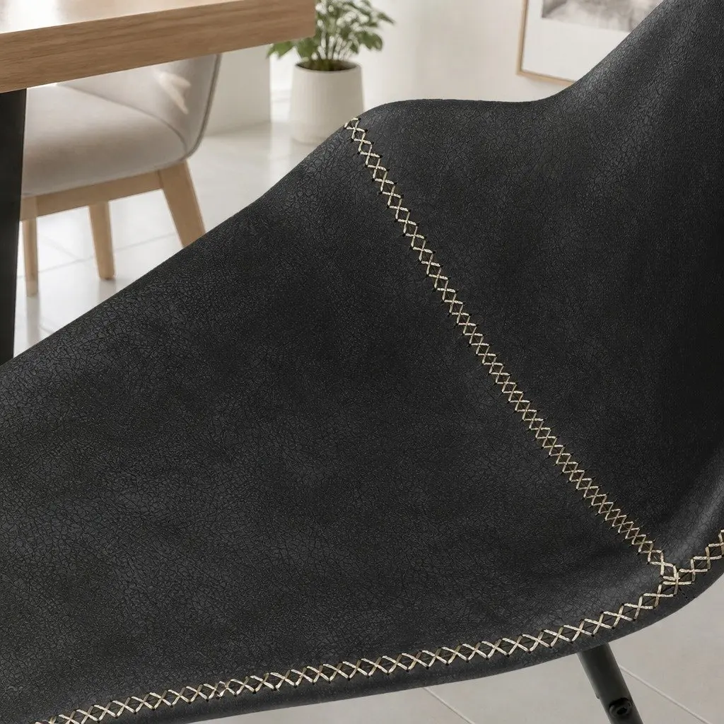 Dining Chairs Retro Style Set of 8 Faux Leather Black