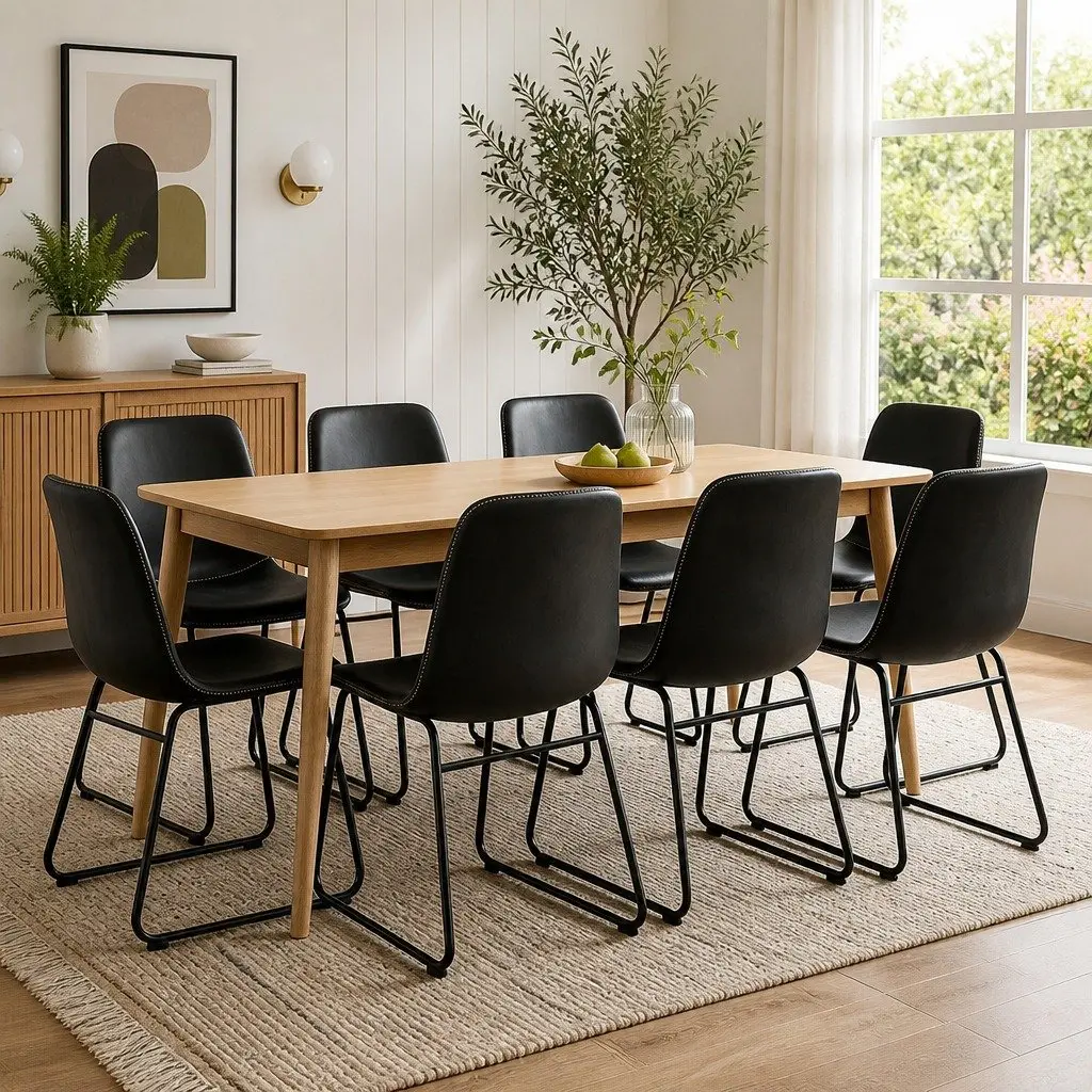 Dining Chairs Retro Style Set of 8 Faux Leather Black