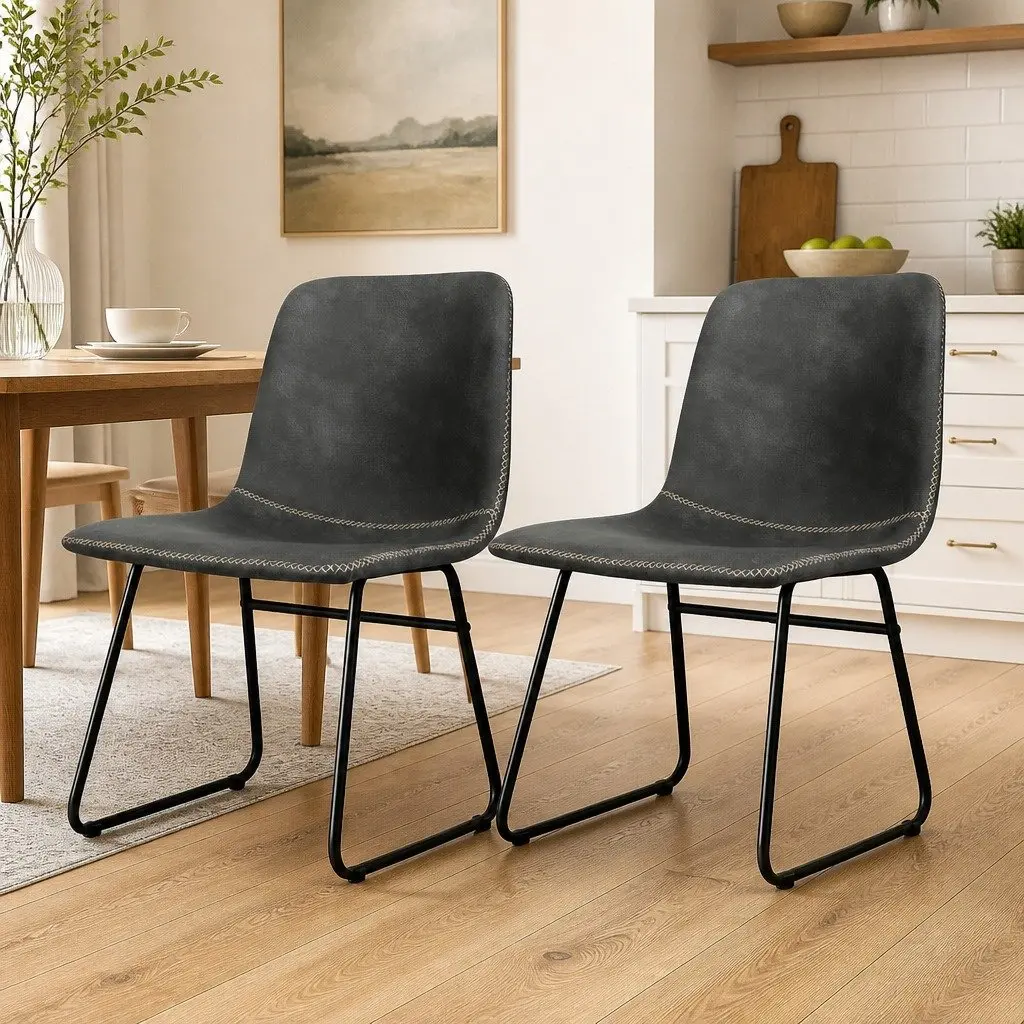 Dining Chairs Retro Style Set of 8 Faux Leather Black