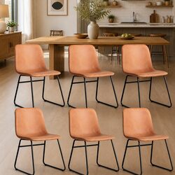 Set of 6 Comfortable Dining Chairs in Brown PU Leather