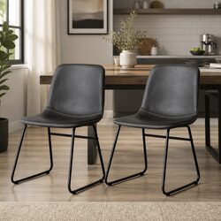 Set of 2 Ergonomic Retro Dining Chairs in Black Faux Leather