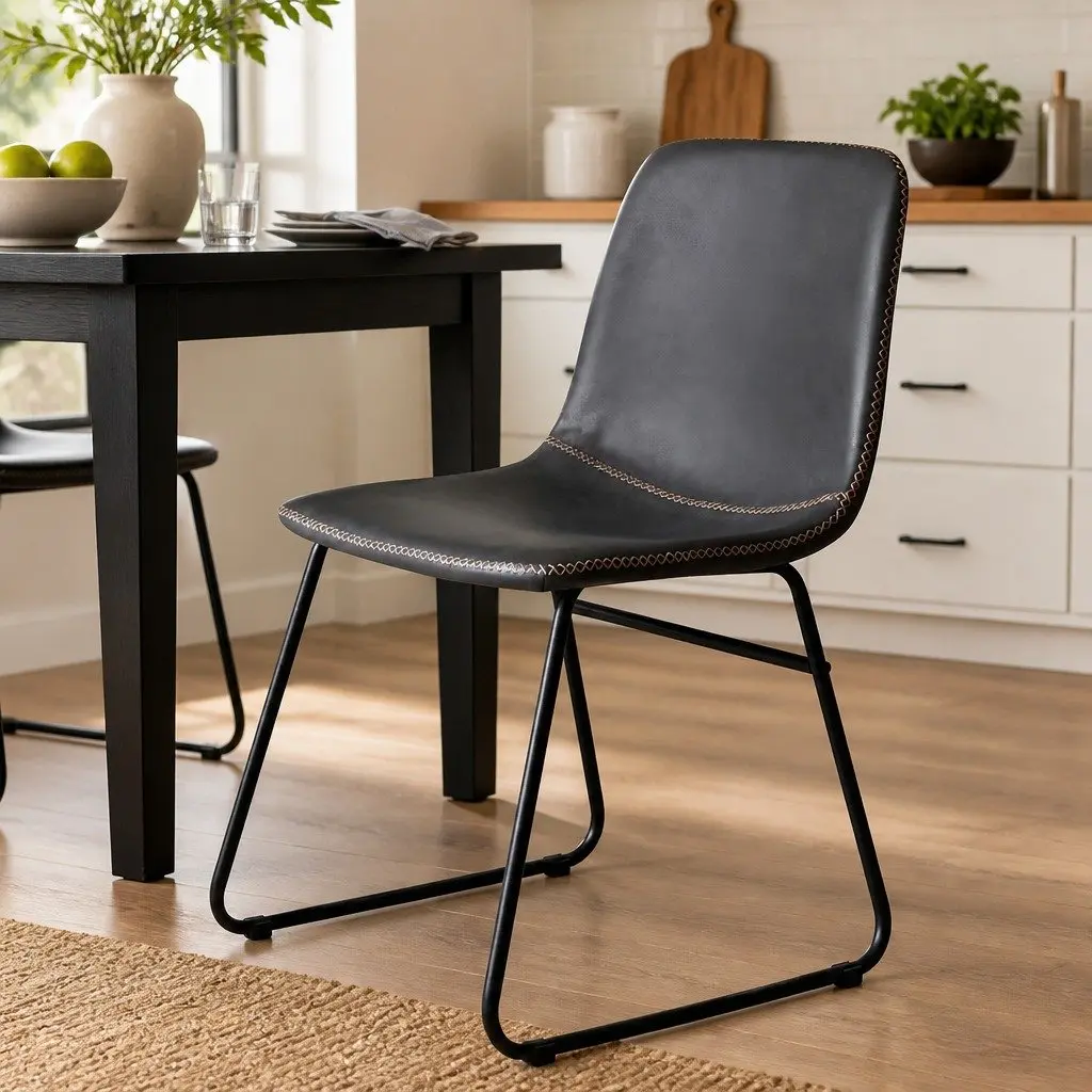 Dining Chairs Retro Black Faux Leather Ergonomic 2 Piece