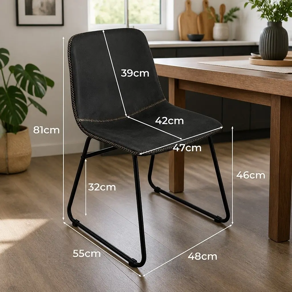 Dining Chairs Retro Black Faux Leather Ergonomic 2 Piece