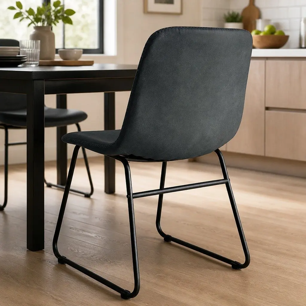 Dining Chairs Retro Black Faux Leather Ergonomic 2 Piece