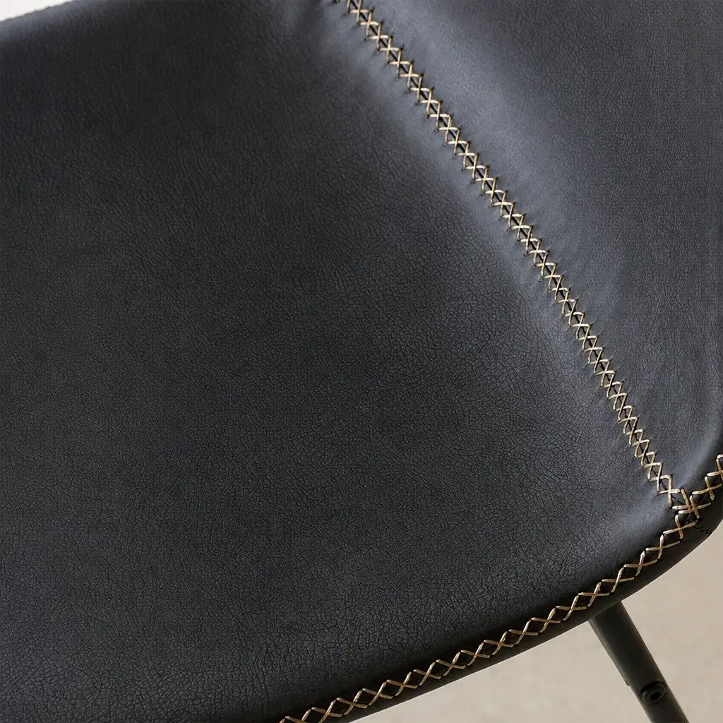 Dining Chairs Retro Black Faux Leather Ergonomic 2 Piece