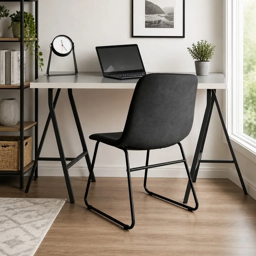 Dining Chairs Retro Black Faux Leather Ergonomic 2 Piece