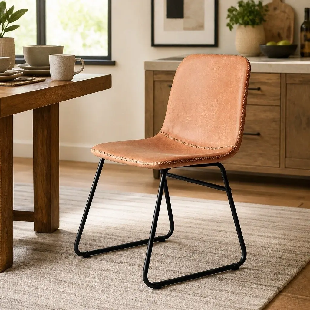 Set of 2 Retro Dining Chairs with Sleigh Legs