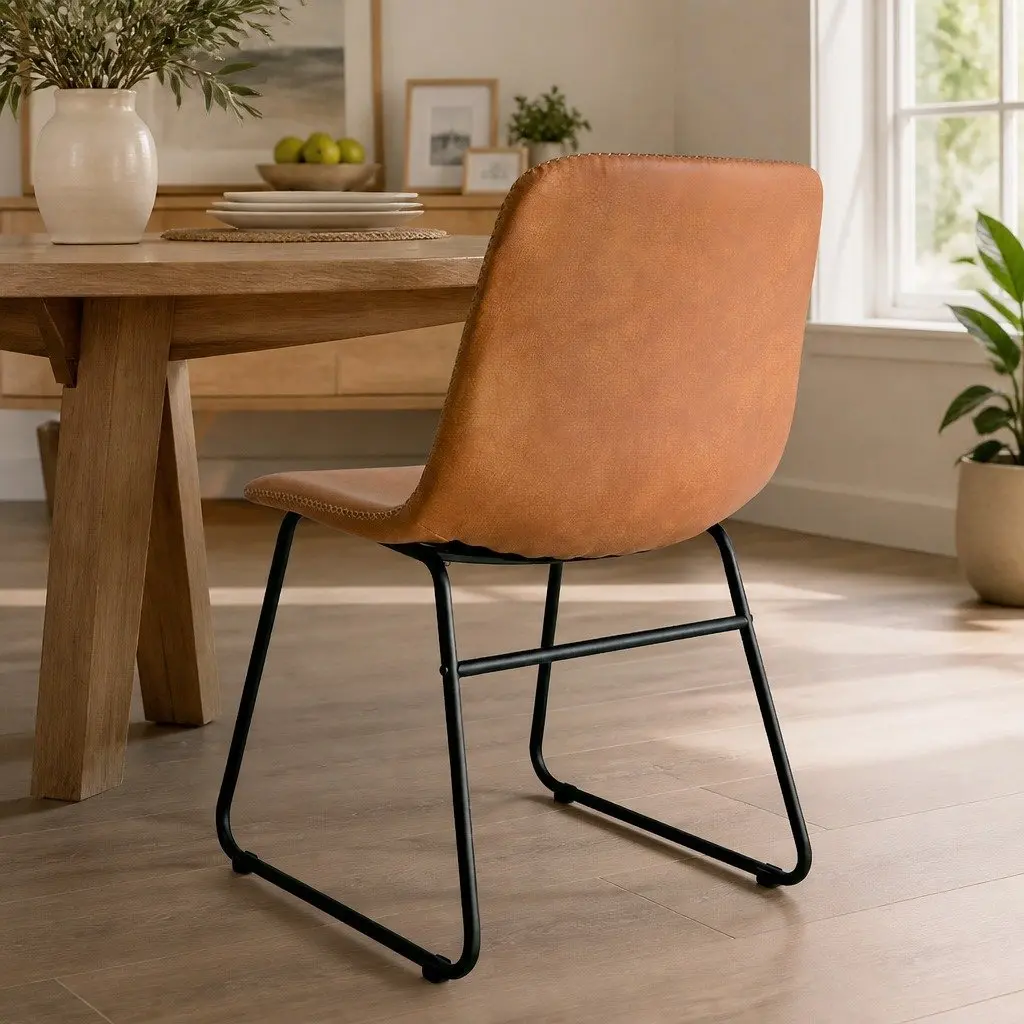 Set of 2 Retro Dining Chairs with Sleigh Legs