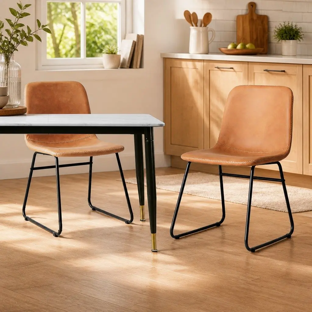 Set of 2 Retro Dining Chairs with Sleigh Legs