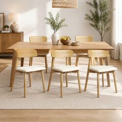 Dining Chairs Set of 6 Kitchen Chair Rubberwood PU Leather Ergonomic Curved