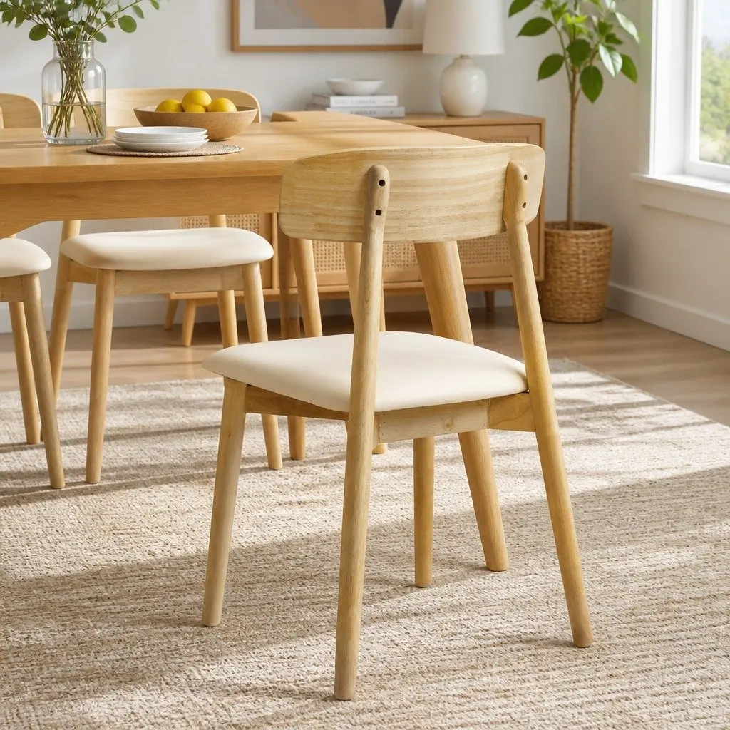 Dining Chairs Set of 6 Kitchen Chair Rubberwood PU Leather Ergonomic Curved