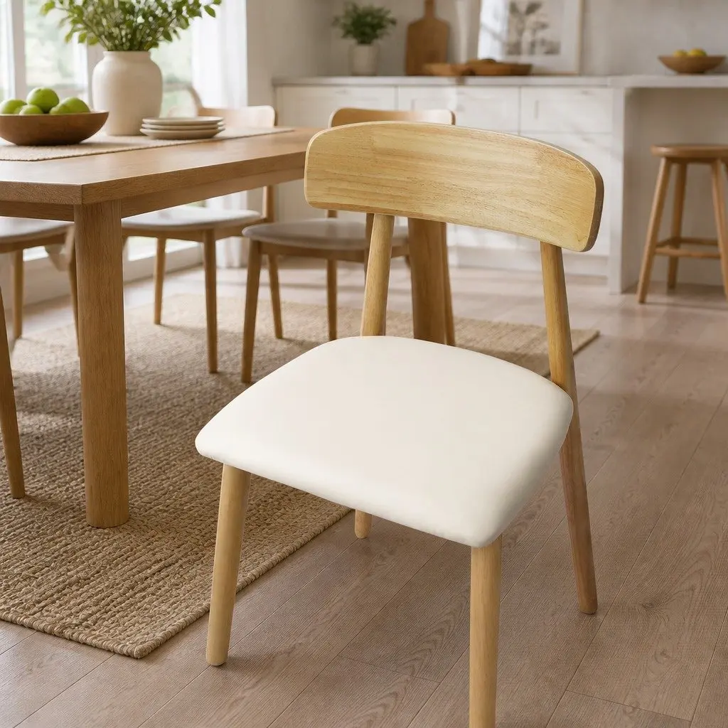 Dining Chairs Set of 6 Kitchen Chair Rubberwood PU Leather Ergonomic Curved