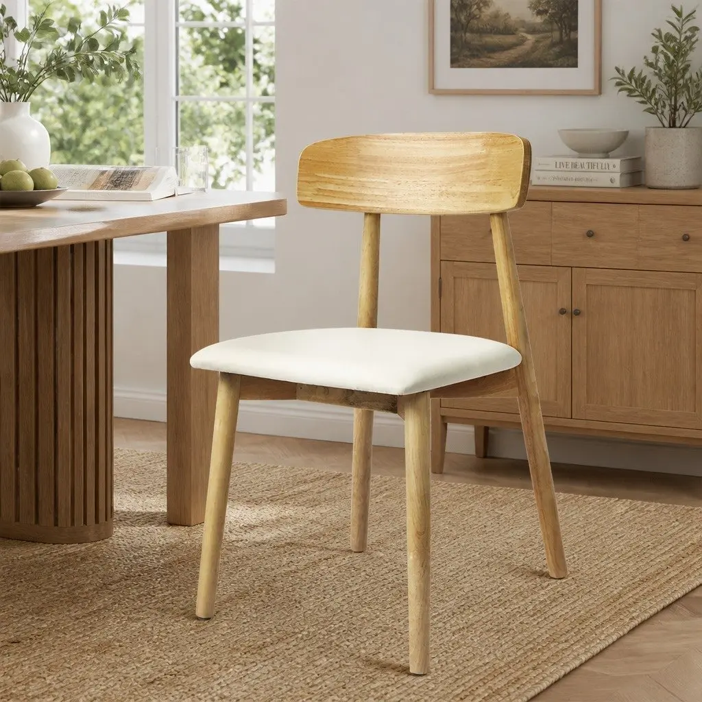 Dining Chairs Set of 6 Kitchen Chair Rubberwood PU Leather Ergonomic Curved