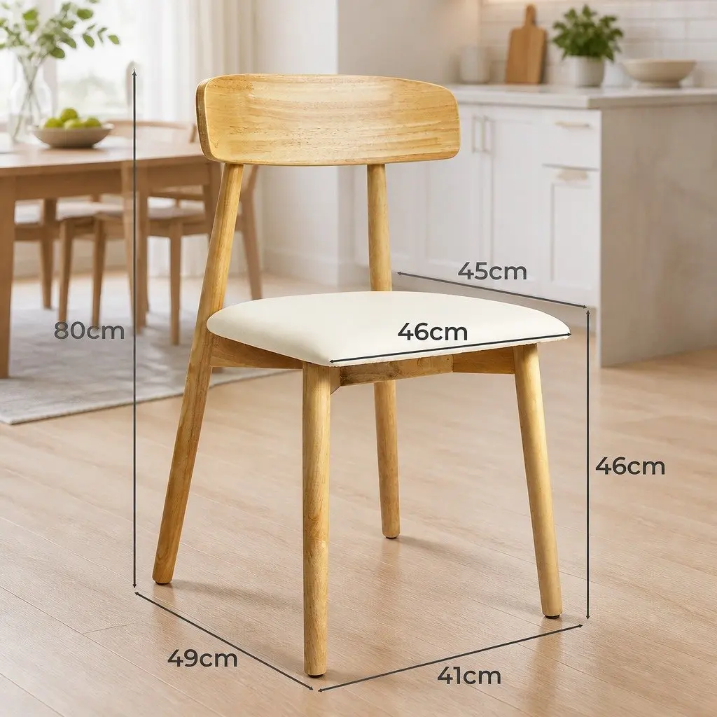 Dining Chairs Set of 8 Kitchen Seat Rubberwood PU Leather Ergonomic Curved