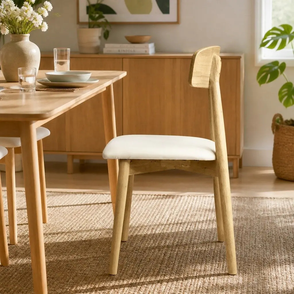 Dining Chairs Set of 8 Kitchen Seat Rubberwood PU Leather Ergonomic Curved