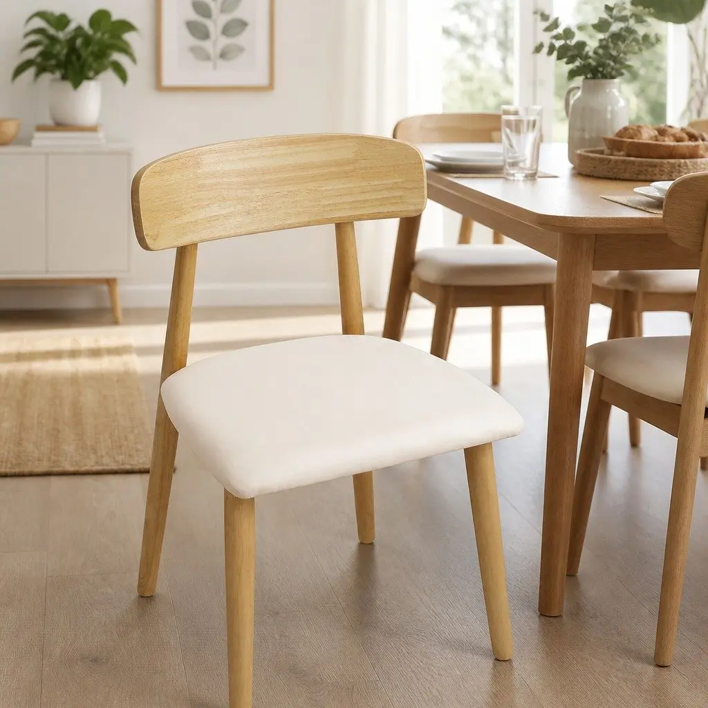Dining Chairs Set of 8 Kitchen Seat Rubberwood PU Leather Ergonomic Curved