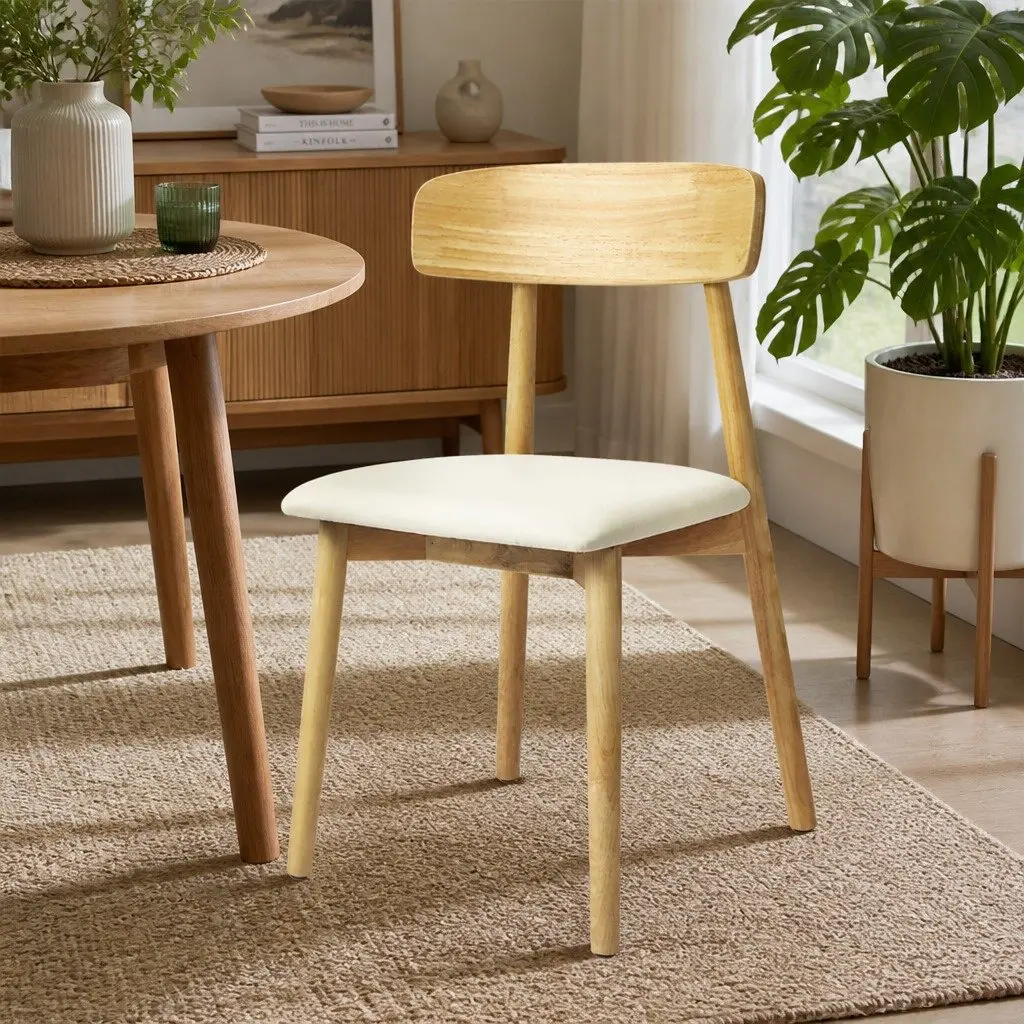 Dining Chairs Set of 8 Kitchen Seat Rubberwood PU Leather Ergonomic Curved