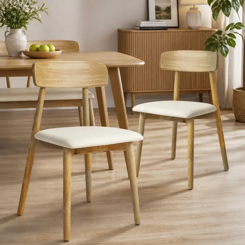 Dining Chairs Set of 8 Kitchen Seat Rubberwood PU Leather Ergonomic Curved