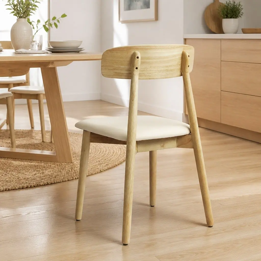 Dining Chairs Set of 2 Kitchen Seat Natural Rubber Wood Frame PU Leather