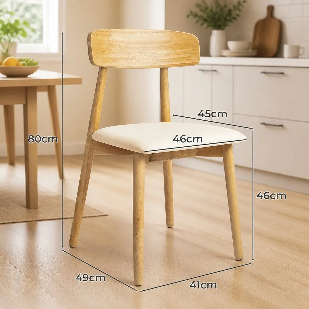Dining Chairs Set of 2 Kitchen Seat Natural Rubber Wood Frame PU Leather