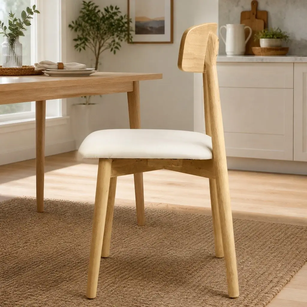 Dining Chairs Set of 2 Kitchen Seat Natural Rubber Wood Frame PU Leather