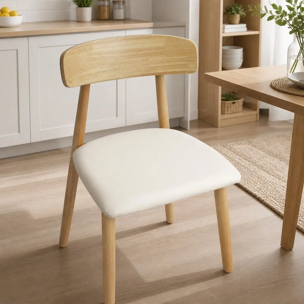 Dining Chairs Set of 2 Kitchen Seat Natural Rubber Wood Frame PU Leather
